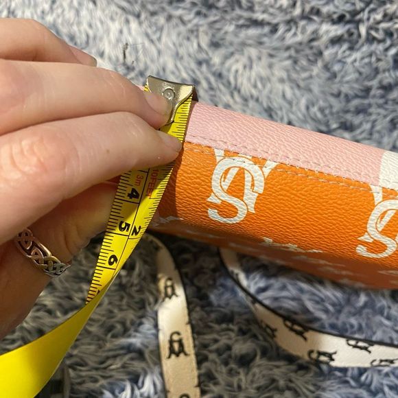 Steve Madden Monogram Pink/ Orange Wallet Chain Crossbody - Picture 12 of 16